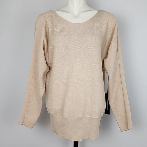 Nicole Miller Women's Wheat Knit Merino Wool Long Sleeves Scoop Neck Size Large - Picture 1 of 10
